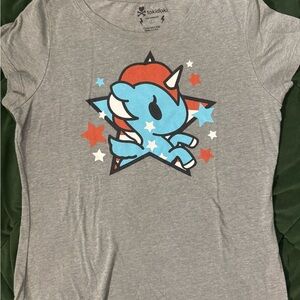 Vintage tokidoki women’s Gray Unicorn Graphic Tee - Blue & Red Star Design